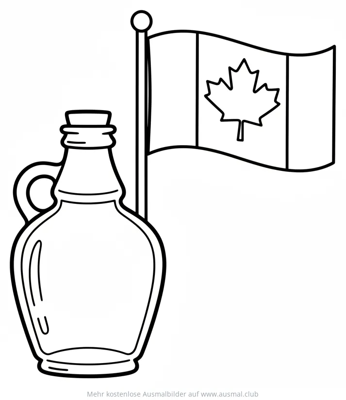 Kanada Flagge mit Ahornblatt und Sirup Flasche Ausmalbild