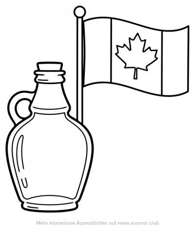 Kanada Flagge mit Ahornblatt und Sirup Flasche Ausmalbild