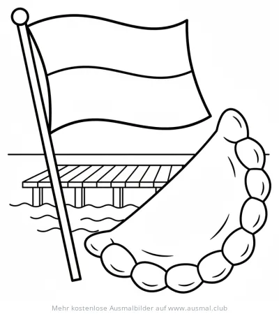 Polnische Flagge, Pier und Pirogge Ausmalbild