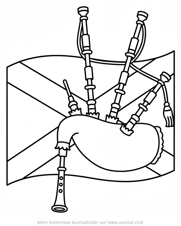 Schottische Dudelsack vor Saltire Flagge Ausmalbild