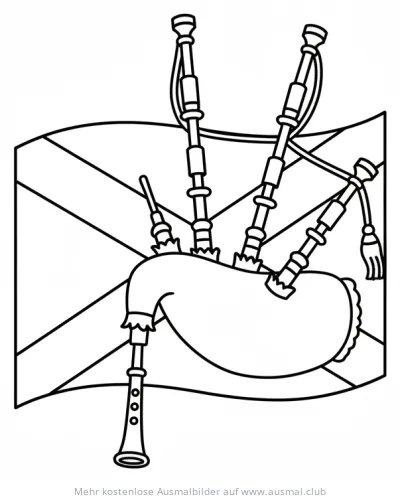 Schottische Dudelsack vor Saltire Flagge Ausmalbild