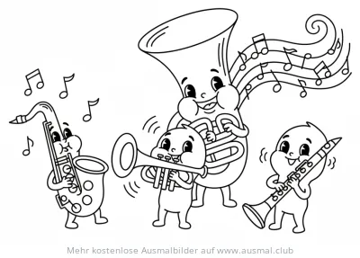 Comic Blasinstrumente Orchester Ausmalbild