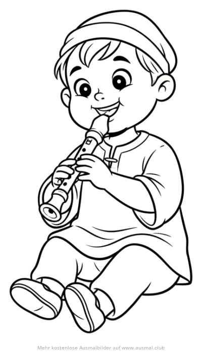 Junge spielt Blockflöte Ausmalbild