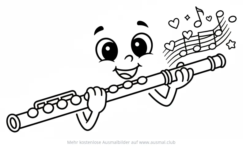 Niedliche Flöte mit Gesicht spielt Musik Ausmalbild