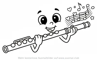 Niedliche Flöte mit Gesicht spielt Musik Ausmalbild