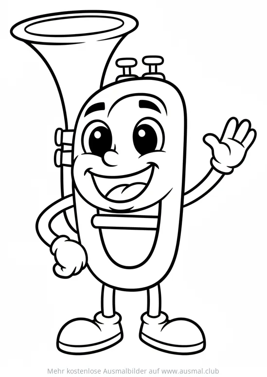 Trompete mit Gesicht winkt Ausmalbild
