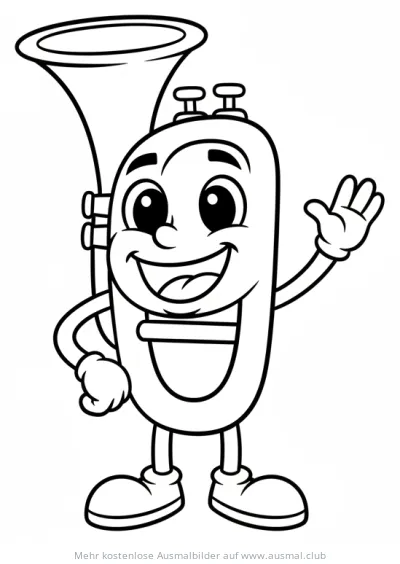 Trompete mit Gesicht winkt Ausmalbild