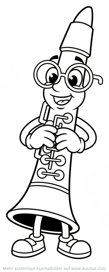 Klarinette mit Brille als Ausmalbild