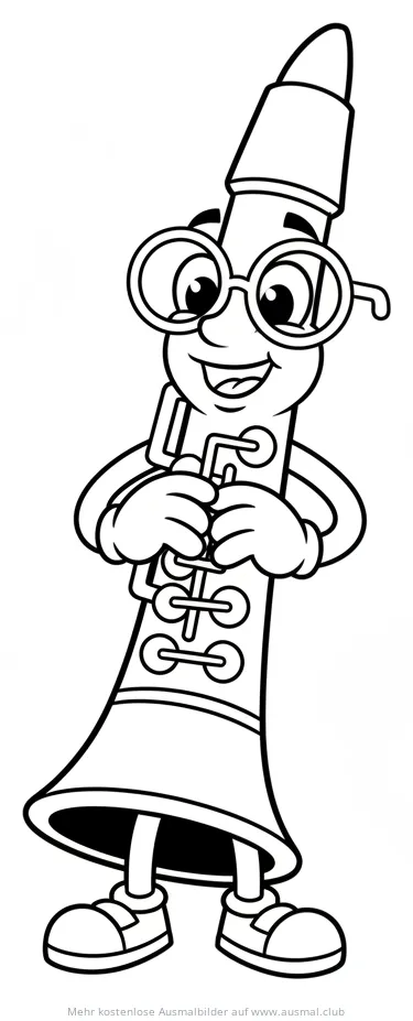 Klarinette mit Brille als Ausmalbild