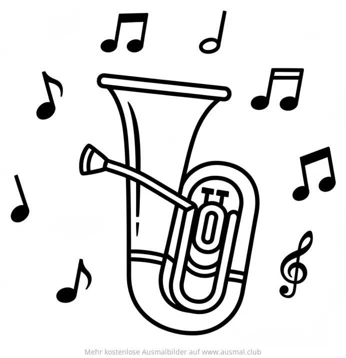 Tuba mit Noten Ausmalbild