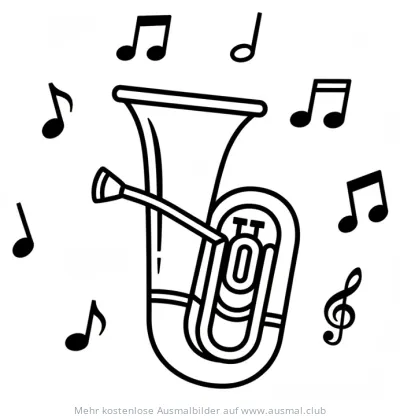 Tuba mit Noten Ausmalbild