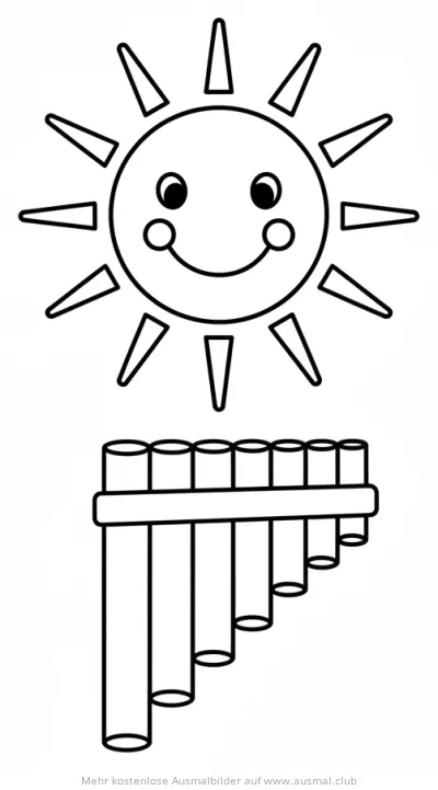 Sonne über Panflöte Ausmalbild