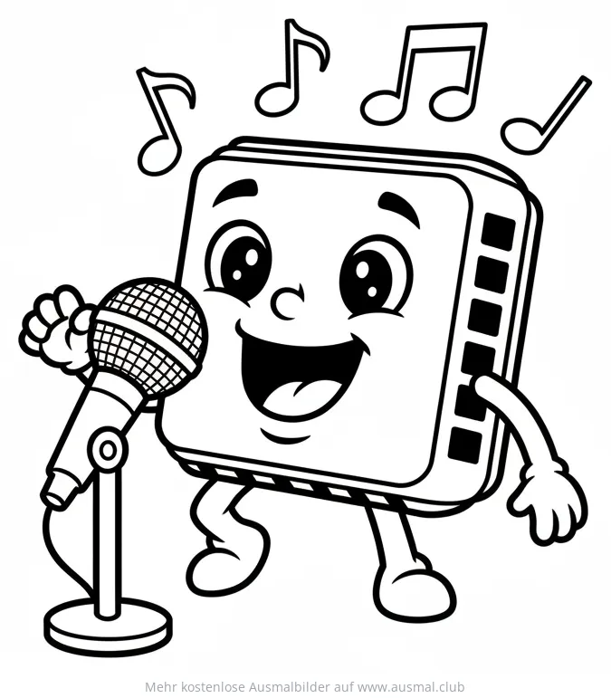 Singende Mundharmonika mit Mikrofon Ausmalbild