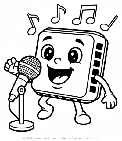 Singende Mundharmonika mit Mikrofon Ausmalbild
