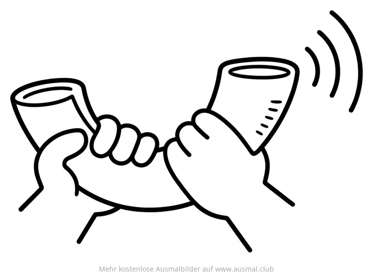 Schofar Ausmalbild, gespielt von zwei Händen