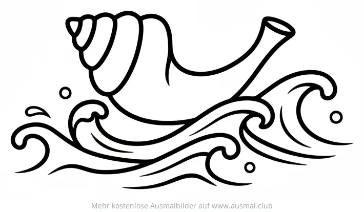 Muschelhorn auf Wellen Ausmalbild