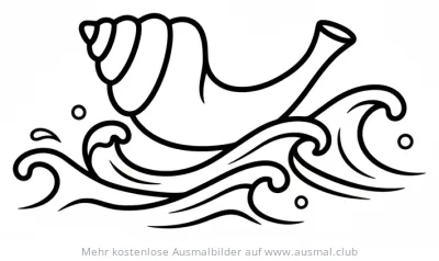 Muschelhorn auf Wellen Ausmalbild