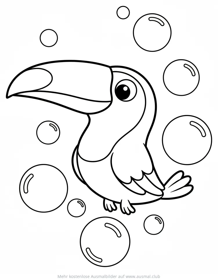 Tukan mit Seifenblasen Ausmalbild