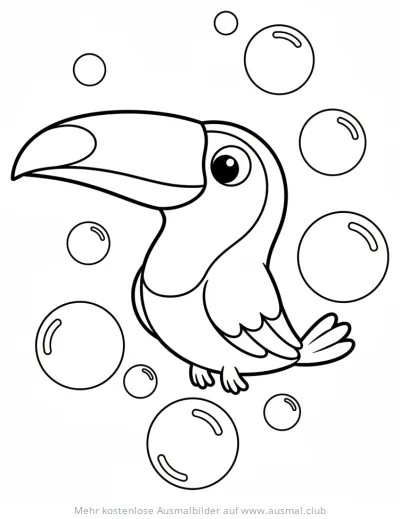 Tukan mit Seifenblasen Ausmalbild