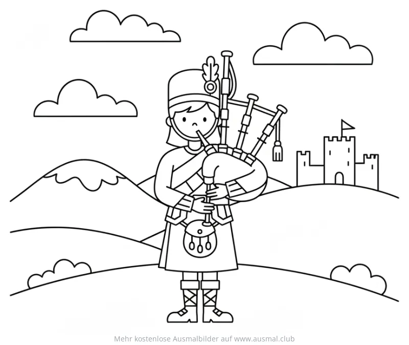 Dudelsackspieler in Schottland Ausmalbild