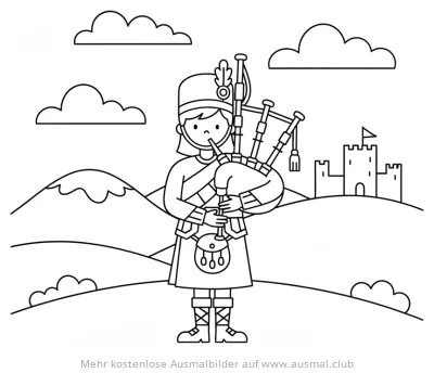 Dudelsackspieler in Schottland Ausmalbild