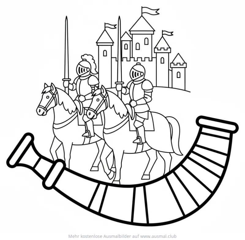 Schalmei mit Rittern und Burg Ausmalbild