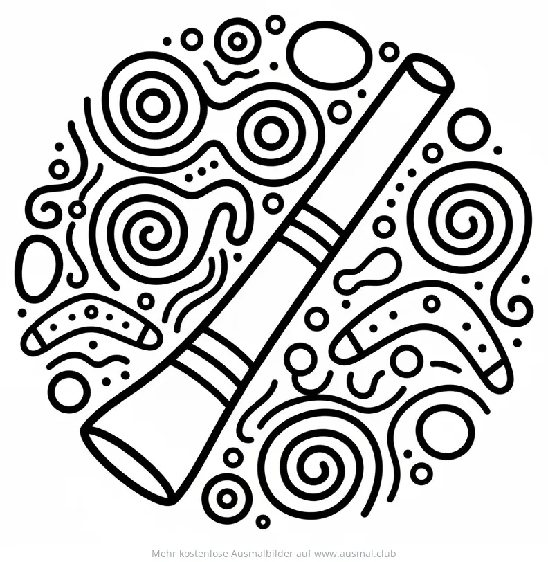 Didgeridoo Ausmalbild mit Aboriginal-Motiven