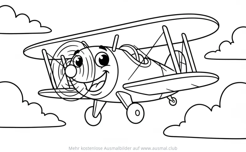 Freundlicher Doppeldecker mit Gesicht Ausmalbild