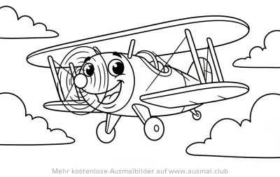 Freundlicher Doppeldecker mit Gesicht Ausmalbild