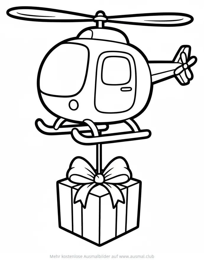 Hubschrauber transportiert Geschenk Ausmalbild