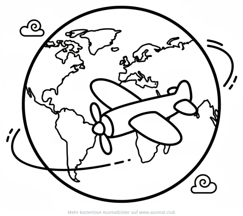 Flugzeug Weltreise Ausmalbild