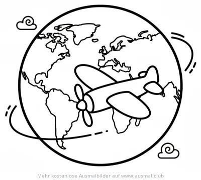 Flugzeug Weltreise Ausmalbild