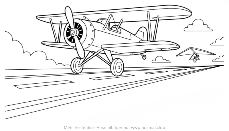 Flugzeug Landung Ausmalbild mit Segelflugzeug