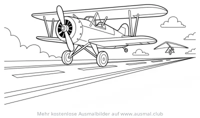 Flugzeug Landung Ausmalbild mit Segelflugzeug