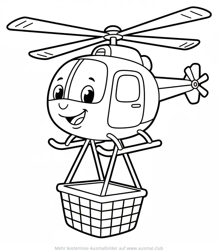 Freundlicher Rettungshubschrauber mit Korb Ausmalbild