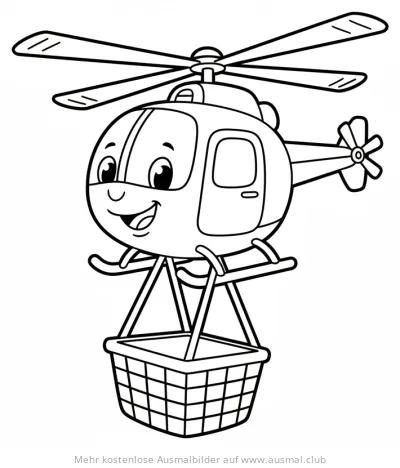 Freundlicher Rettungshubschrauber mit Korb Ausmalbild