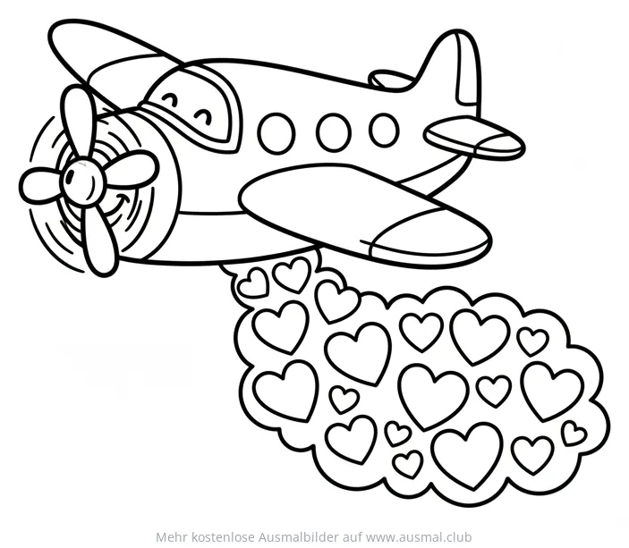 Flugzeug mit Herzchenwolke Ausmalbild