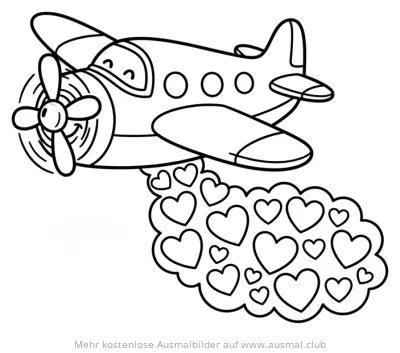Flugzeug mit Herzchenwolke Ausmalbild
