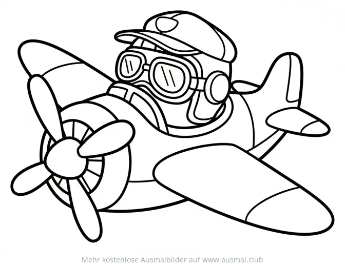 Flugzeug Ausmalbild mit Pilot im Cockpit