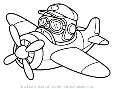 Flugzeug Ausmalbild mit Pilot im Cockpit