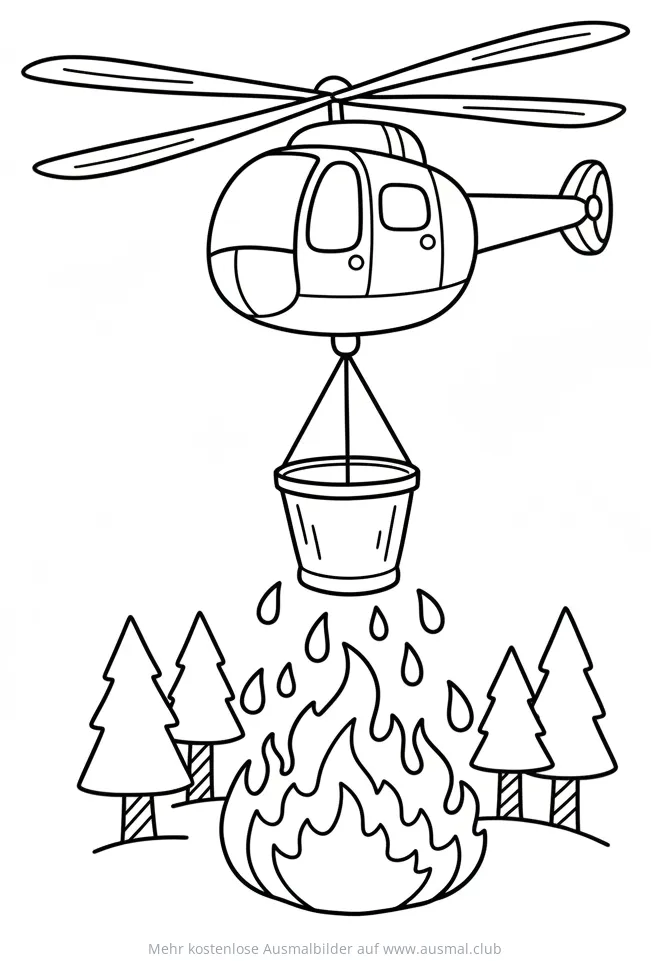 Löschhubschrauber beim Waldbrand Ausmalbild