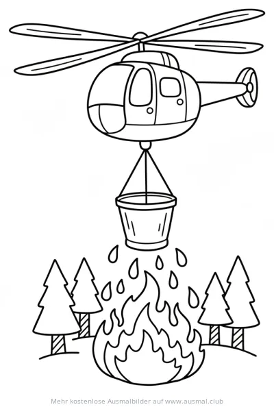 Löschhubschrauber beim Waldbrand Ausmalbild