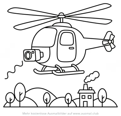 Hubschrauber mit Kamera Ausmalbild über Landschaft