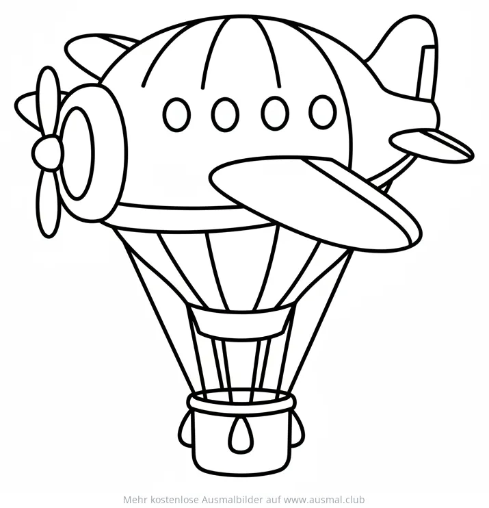 Flugzeug mit Ballon als Heißluftballon Ausmalbild