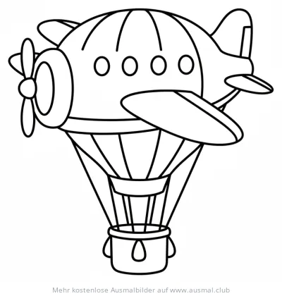 Flugzeug mit Ballon als Heißluftballon Ausmalbild