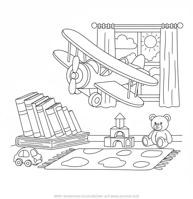 Spielzeug Flugzeug im Kinderzimmer Ausmalbild