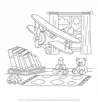 Spielzeug Flugzeug im Kinderzimmer Ausmalbild