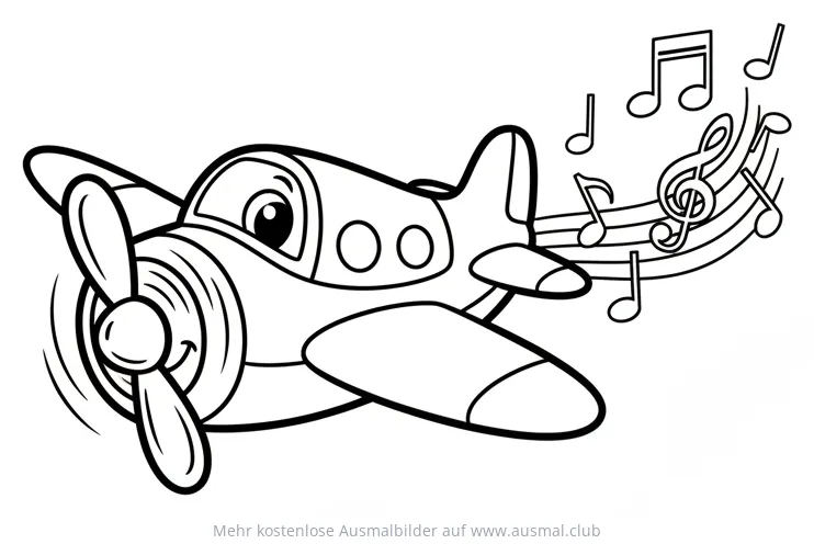 Cartoon Flugzeug mit Musiknoten Ausmalbild