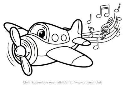 Cartoon Flugzeug mit Musiknoten Ausmalbild