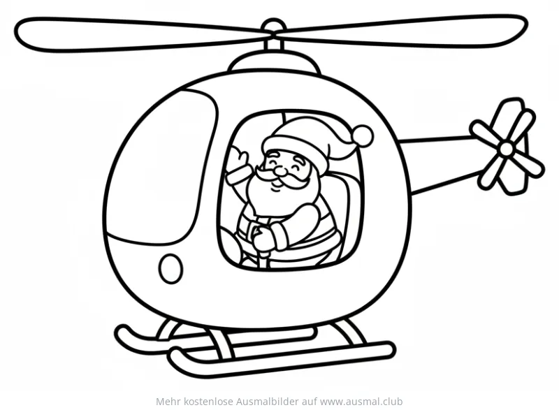 Weihnachtsmann im Hubschrauber Ausmalbild